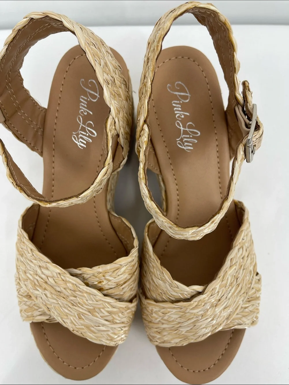 PINK LILY Woven Straw Platform Sandals - Natural SIZE 8.5 NWOT